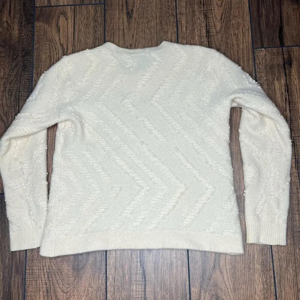 Tory Burch Ivory Textured‎ Chevron Wool Sweater Crewneck Women's S/P Old Money